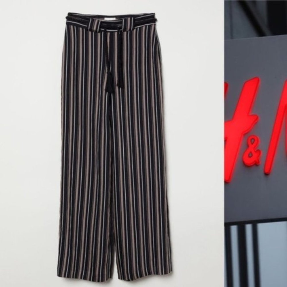 H&M Striped Wide-Leg Pants with Rope-look Belt - Picture 5 of 8